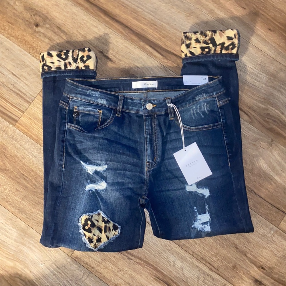 KanCan Leapord patch work jeans